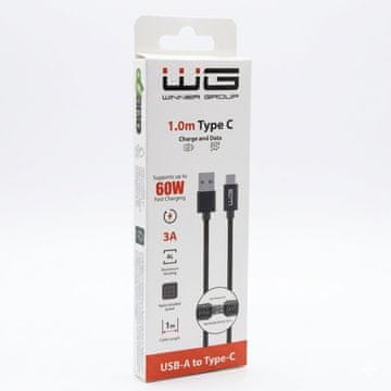 WG Podatkovni kabel USB-A_Type-C, 3 A, črn, 100 cm
