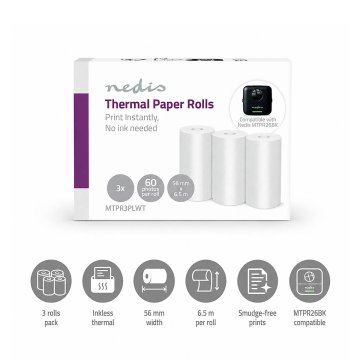 Nedis Termo papir v roli, 56 mm x 6,5 m, pakiranje 3 kosov