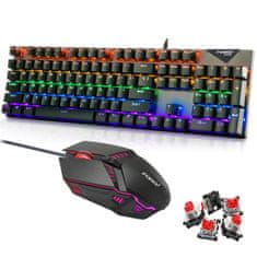 LifeSmart US QWERTY Mehanska igralna tipkovnica in miška, rdeča stikala, 104 tipke, RGB LED