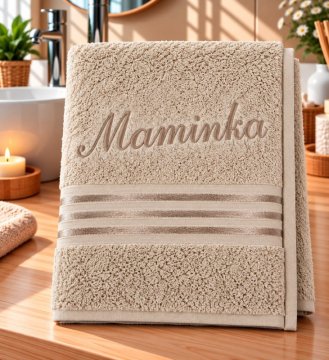 Frotirna brisača Linie collection z vezenino Mummy - 50x100 cm, kava