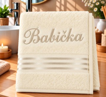 Frotirna brisača Linie collection z vezenino Babica - 50x100 cm, rumena