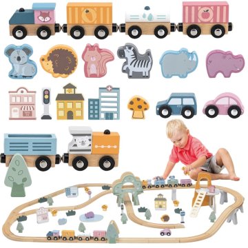 Viga Toys VIGA PolarB Drewniana kolejka dla dzieci Pociąg Tor 90 elementów