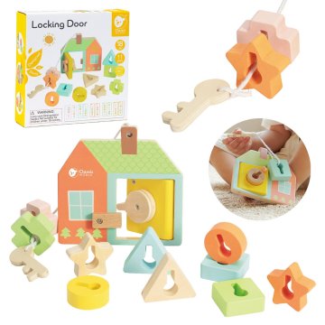Classic world Drewniana Przeplatanka Klocki do Nawlekania Klucze i Drzwi MONTESSORI 11 el.