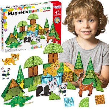 WOOPIE Klocki Magnetyczne Konstrukcyjne 3D Zestaw Edukacyjny Rzadkie Zwierzęta 45el.