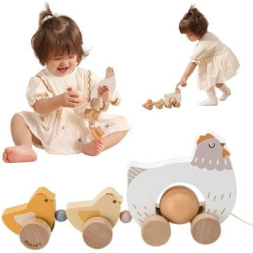 Viga Toys VIGA PolarB Drewniana Kurka z Pisklętami do Ciągnięcia