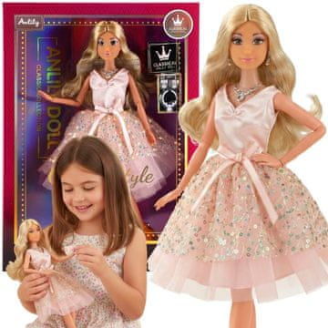 Lalka Lily 30 cm Długie Blond Włosy Różowa Suknia Biżuteria