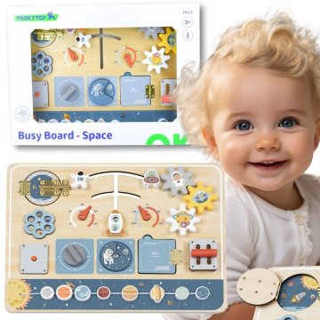 Tooky Toy Drewniana Tablica Edukacyjna Montessori Astronauta Statek Kosmiczny