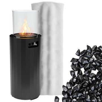 Bino - Planika - patio heater, fire column, propane or LPG/GPL gas fireplace, height 102 cm, 8 kW, black + cover