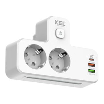 slomart PLASTROL Razdelilnik R-270SWS/CA, dvojni Schuko, 2x USB-A, 1x USB-C, stikalo, 2500W, bel
