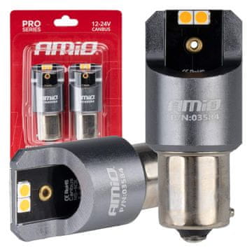 slomart AMiO LED žarnici FULL CANbus PRO PY21W, 4x3030 SMD, oranžni, 12V/24V (2 kosa)