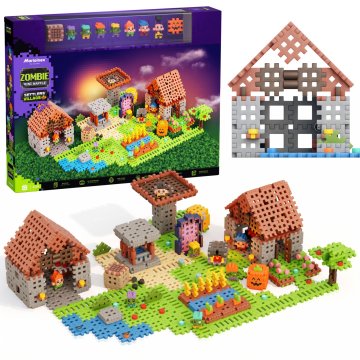 sarcia.eu Marioinex Mini Waffle Zombie-Vas Naseljencev, KOMPLET konstrukcijskih kock, MEHKE kocke za otroke, VARNE 435 ele.