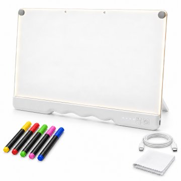 JOJOY® LED risalna tabla za otroke, osvetljena akrilna površina, polnilna, z vgrajenim stojalom in 5 barvnimi flomastri | GLOWRITE