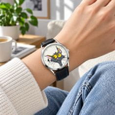 HOME & MARKER® Animirana ročna ura z mačjim motivom, vrtljiva številčnica, kvarčni mehanizem, pašček iz umetnega usnja, odporna proti škropljenju | KITCLOCK