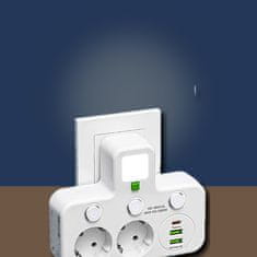 VYZIO® Pametni razdelilnik z USB in USB-C priključki, 2500 W, posamezna stikala, nočna lučka, evropski vtič | USBORA
