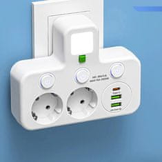VYZIO® Pametni razdelilnik z USB in USB-C priključki, 2500 W, posamezna stikala, nočna lučka, evropski vtič | USBORA