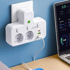 VYZIO® Pametni razdelilnik z USB in USB-C priključki, 2500 W, posamezna stikala, nočna lučka, evropski vtič | USBORA