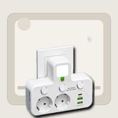 VYZIO® Pametni razdelilnik z USB in USB-C priključki, 2500 W, posamezna stikala, nočna lučka, evropski vtič | USBORA