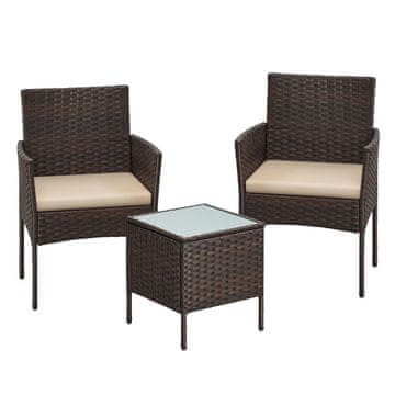 Songmics Vrtni garnitura, sedežna garnitura z mizo in 2 stola, 56.5x54.5x81.5 cm, rjava