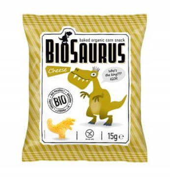 Biosaurus Koruzni čips Dinosaurs z okusom sira, brez glutena, ekološki, 15 g