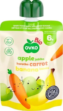 OVKO Jabolčno-korenjevo-bananin pire po 6. mesecu starosti, ekološki, 90 g