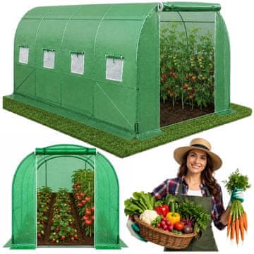 Vrtni rastlinjak iz folije za zelenjavo, okna, zelena, UV, 4,5 x 2 x 2 M, 9 M²