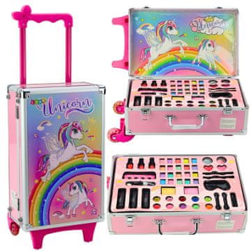 Komplet lepotnih pripomočkov z roza kovčkom na kolesih Unicorn