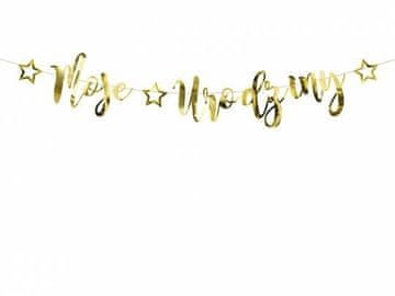 PartyDeco Moj rojstnodnevni transparent, zlat, 16,5 cm x 90 cm