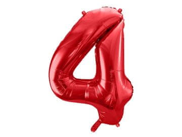PartyDeco Folija balon številka 4, rdeč, 86 cm