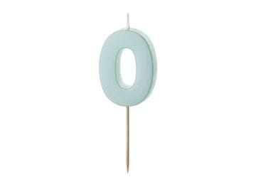 PartyDeco Rojstnodnevna sveča številka 0, svetlo modra, 5,5 cm