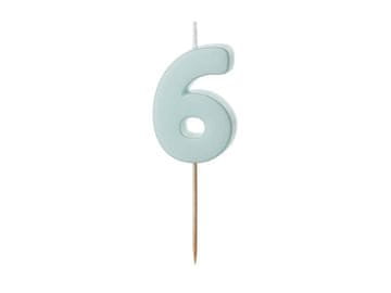 PartyDeco Rojstnodnevna svečka številka 6, svetlo modra, 5,5 cm