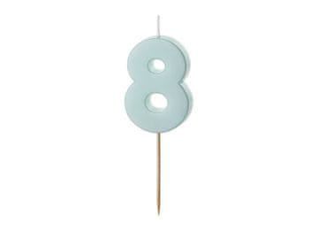 PartyDeco Rojstnodnevna svečka številka 8, svetlo modra, 5,5 cm