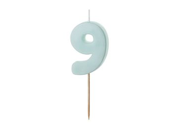 PartyDeco Rojstnodnevna svečka številka 9, svetlo modra, 5,5 cm