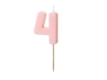 PartyDeco Rojstnodnevna sveča številka 4, roza, 5,5 cm