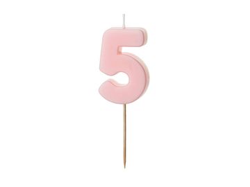 PartyDeco Rojstnodnevna sveča številka 5, roza, 5,5 cm