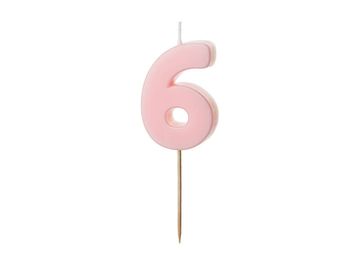 PartyDeco Rojstnodnevna svečka številka 6, roza, 5,5 cm