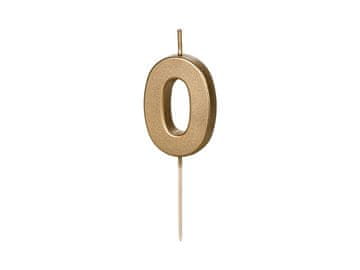 PartyDeco Rojstnodnevna sveča številka 0, zlata, 5,5 cm