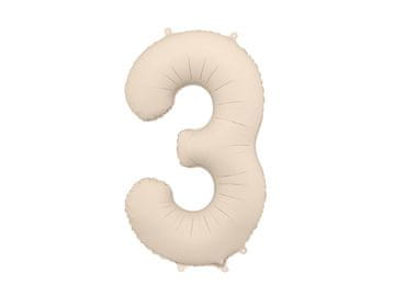 PartyDeco Mat folija balon številka '3', 86 cm, svetlo bež