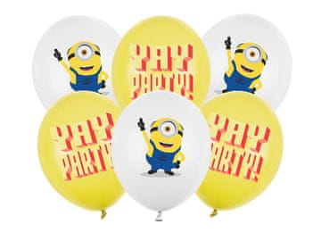 PartyDeco Lateks baloni z vzorcem Minions, beli in rumeni, 30 cm, 6 kosov.