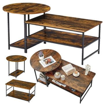 Komplet klubskih mizic 2 v 1, starinski rustikalni les, 123 x 60 x 51 cm