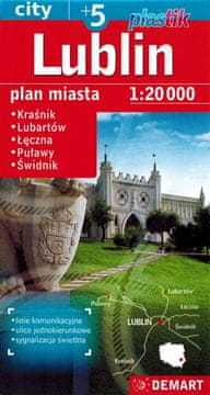 Lublin +5. Kraśnik, Lubartów, Łęczna, Puławy, Świdnik. Laminiran zemljevid / načrt mesta. Izdaja 2023/2024.