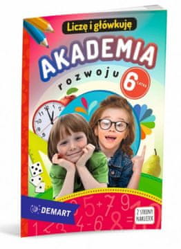 Razvojna akademija za 6-letnike. Štejem in mislim. Pobarvanka, sestavljanka in nalepke. Otroška knjiga. Izdano leta 2024.