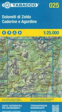 Dolomiti di Zoldo, Cadorine e Agordine. Vodoodporna turistična karta 025. Tobak