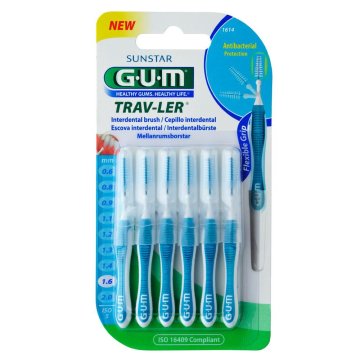 GUM Komplet 6 medzobnih ščetk, , Trav-Ler, za globinsko čiščenje, obdelane s klorheksidinom, 1,6 mm