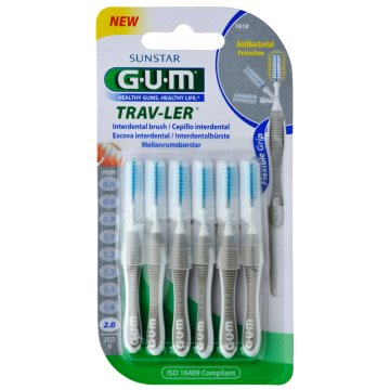 GUM Komplet 6 medzobnih ščetk, , Trav-Ler, za globinsko čiščenje, obdelane s klorheksidinom, 2,0 mm