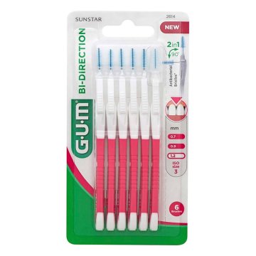 GUM Komplet 6 medzobnih ščetk, dlesni, dvosmerne, za globinsko čiščenje, obdelane s klorheksidinom, 1,2 mm