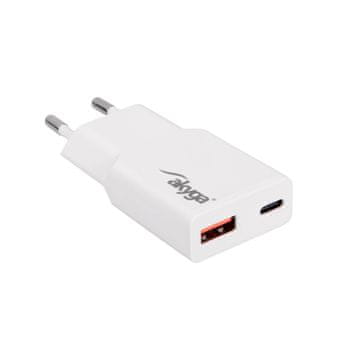 Akyga AK-CH-27 USB polnilnik USB-A + USB-C PD 5–20 V / maks. 3 A 30 W hitro polnjenje 3.0 GaN