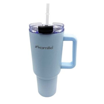 kamille JEKLENA TERMO SKODELICA 1200 ml Z ROČAJEM IN SLAMICO KM-2174