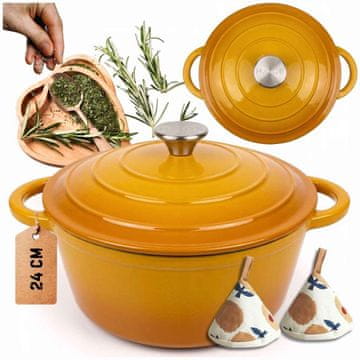 Emajliran lonec iz litega železa 24 cm 4 l, gorčica