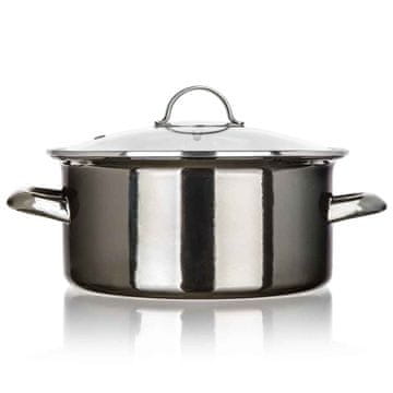 Banquet Emajliran lonec 24 cm 3,7 l z pokrovom, kovinsko črne barve