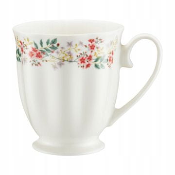 DAJAR Porcelanasta skodelica 300 ml bela s cvetličnim vzorcem na podstavku, elegantna, 1 kos.